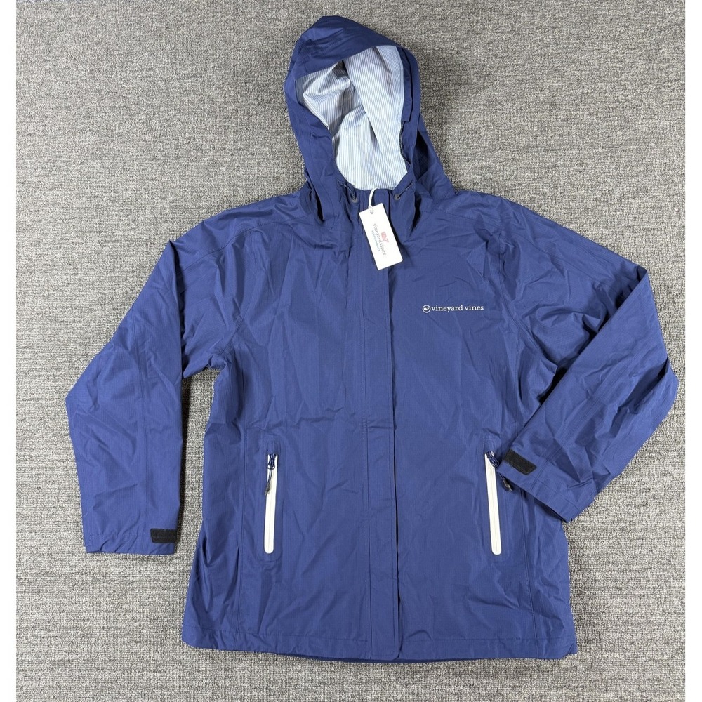 Vineyard Vines Rain Coat Mens Medium Blue Stow And Go Hooded Packable Jacket